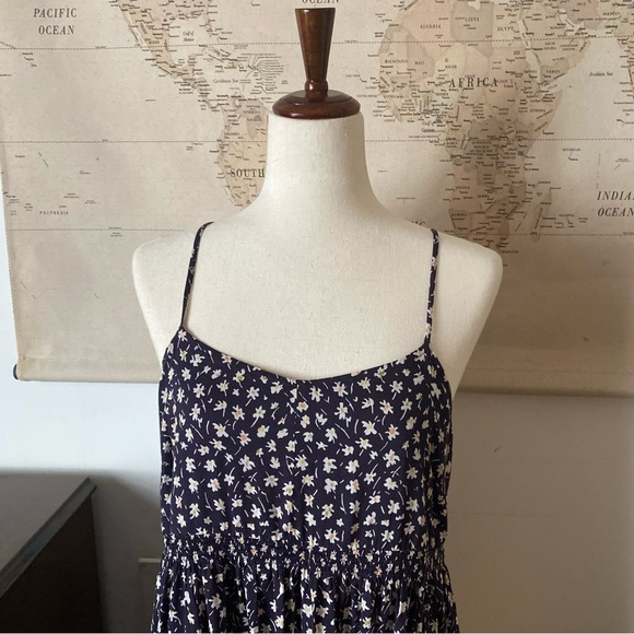Madewell Dark indigo Ditsy dandelion Floral Spaghetti Strap tiered maxi Dress 10 - Picture 3 of 11